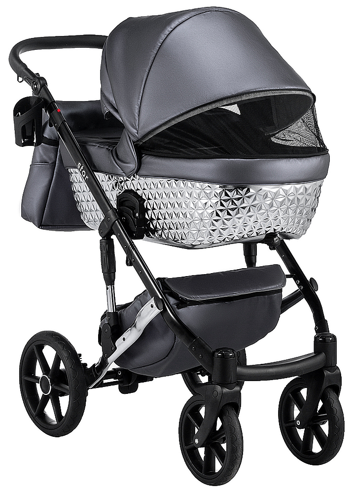 Коляска 2 в 1 Bair Star (Silver) кожа 100% 33S графит (перламутр) - графитовая люлька