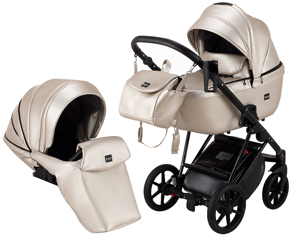 Коляска 2 в 1 Bair Infinity кожа 100% BI-05 light beige pearl (светло-бежевый перламутр)