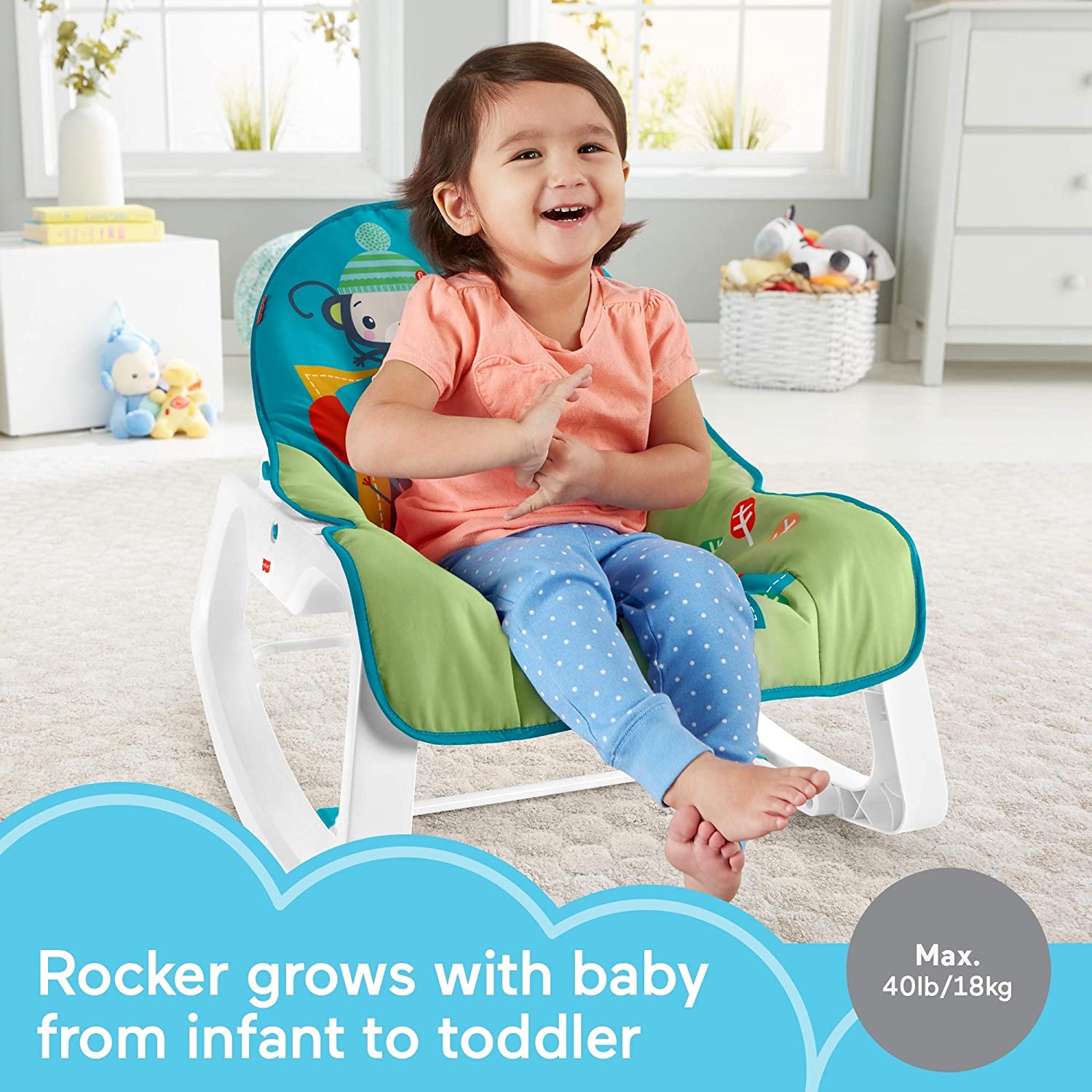 Детское массажное кресло-качалка Fisher-Price РАЗНОЦВЕТНЫЕ ДЖУНГЛИ от 0 до 18 кг