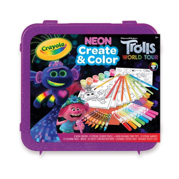 Набор для рисования Crayola Тролли с неоновыми красками и наклейками 70 предметов