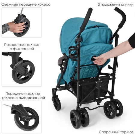Детская прогулочная коляска El Camino Rush, ME 1013L Turquoise