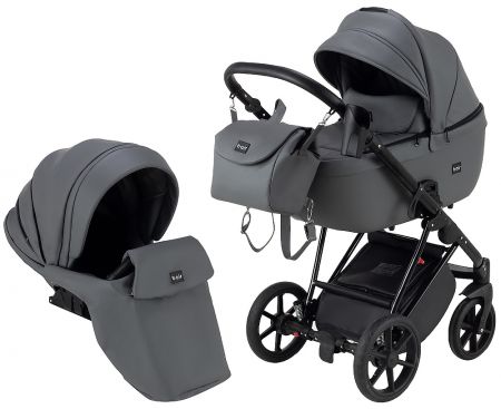 Коляска 2 в 1 Bair Infinity кожа 100% BI-2233-AMO graphite (графит)
