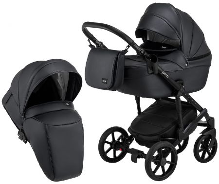 Коляска 2 в 1 Bair Polo (Black) кожа 100% 32 черный