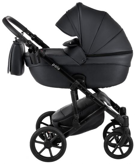 Коляска 2 в 1 Bair Polo (Black) кожа 100% 32 черный