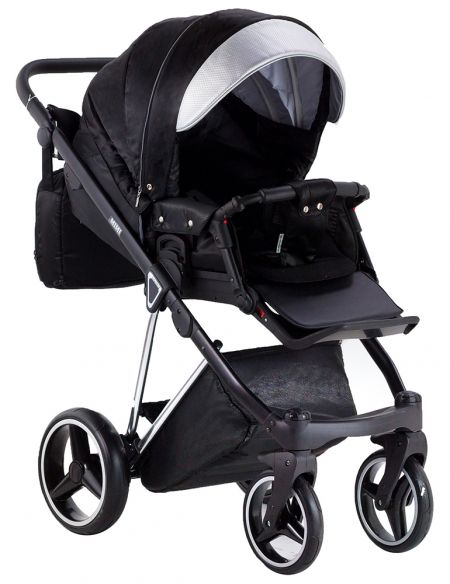Коляска 2 в 1 Adamex Mimi Polar (Chrome) Y843 черный (люрикс) - серебро кожа (выдавленная точка)