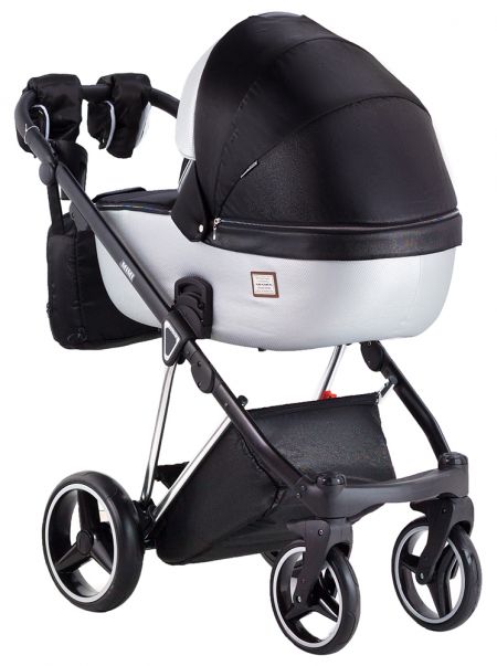 Коляска 2 в 1 Adamex Mimi Polar (Chrome) Y843 черный (люрикс) - серебро кожа (выдавленная точка)