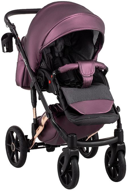 Коляска 2 в 1 Bair Star (Cooper) кожа 100% 51C фиолет (перламутр) - медная люлька