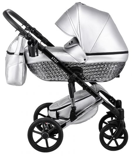 Коляска 2 в 1 Bair Star (Silver) кожа 100% 46S серебро (перламутр) - графитовая люлька