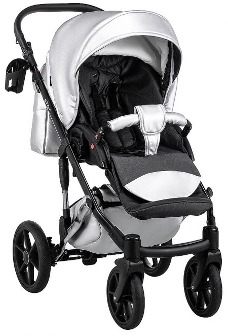 Коляска 2 в 1 Bair Star (Silver) кожа 100% 46S серебро (перламутр) - графитовая люлька