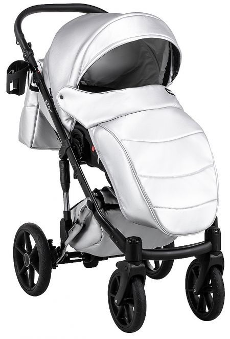 Коляска 2 в 1 Bair Star (Silver) кожа 100% 46S серебро (перламутр) - графитовая люлька