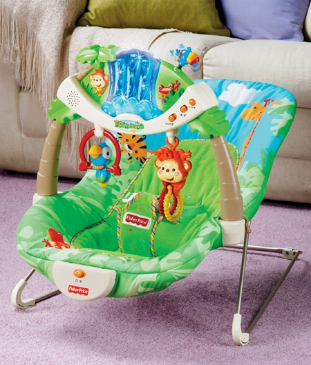 Шезлонг детский «Джунгли» (Тропический лес) Fisher Price с музыкальной игровой панелью