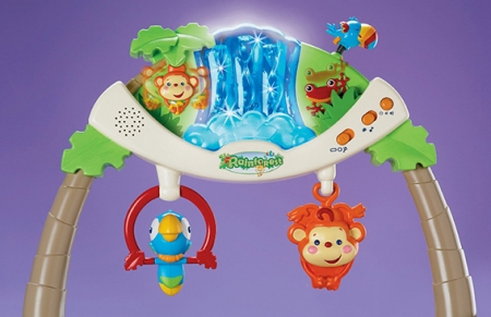 Шезлонг детский «Джунгли» (Тропический лес) Fisher Price с музыкальной игровой панелью