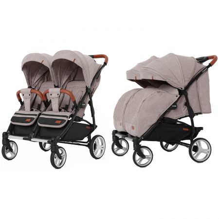 Коляска прогулочная CARRELLO Connect CRL-5502 Cotton Beige для двойни, в льне +дождевик /1/ MOQ