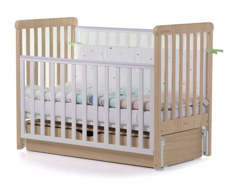 Ліжко дитяче CARRELLO Alba Біло-Букове + короб маятникового механізму Буковий /1/