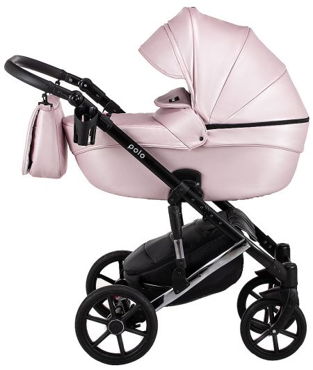 Коляска 2 в 1 Bair Polo (Silver) кожа 100% 39S розовый (перламутр)