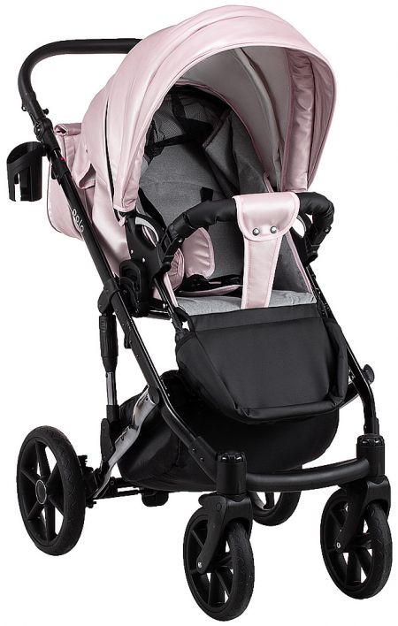 Коляска 2 в 1 Bair Polo (Silver) кожа 100% 39S розовый (перламутр)