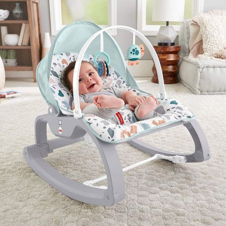 Детский шезлонг - кресло-качалка Fisher- Price люкс-класса МОРСКИЕ КАМУШКИ от 0 до 18 кг