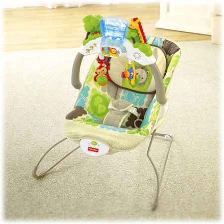 Шезлонг Fisher Price ДЖУНГЛИ НОВЫЙ Rainforest Deluxe Bouncer с игровой панелью