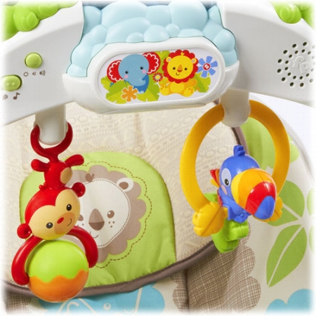 Шезлонг Fisher Price ДЖУНГЛИ НОВЫЙ Rainforest Deluxe Bouncer с игровой панелью