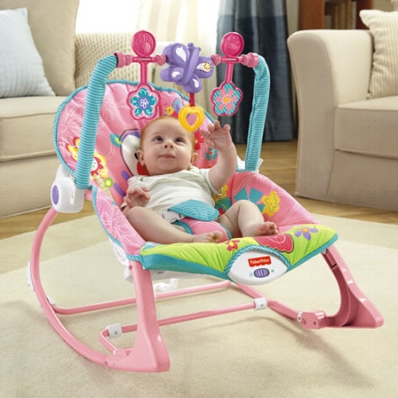 Массажное кресло-качалка с музыкой РОЗОВАЯ ОБЕЗЬЯНКА Fisher-Price от рождения и до 3-х ле