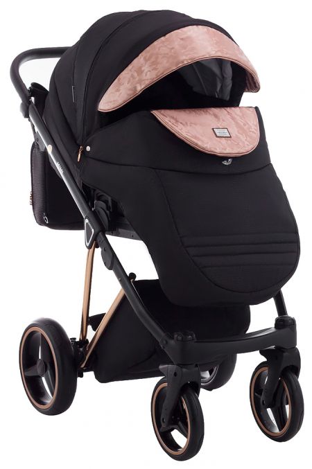 Коляска 2 в 1 Adamex Mimi Polar (Pink Gold) BR604 черный (люрикс) - медный (принт) кожа (выдавленная точка)