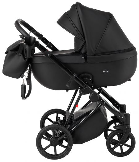 Коляска 2 в 1 Bair Infinity кожа 100% BI-2230-AMO black (черный)