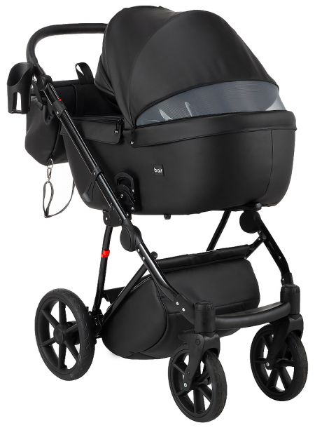 Коляска 2 в 1 Bair Infinity кожа 100% BI-2230-AMO black (черный)