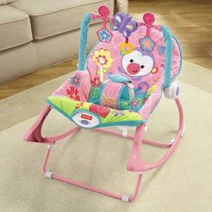 Массажное кресло-качалка с музыкой РОЗОВАЯ ОБЕЗЬЯНКА Fisher-Price от рождения и до 3-х ле