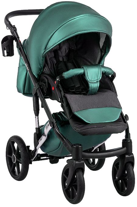 Коляска 2 в 1 Bair Star (Silver) кожа 100% 41S зеленый (перламутр) - графитовая люлька