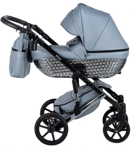 Коляска 2 в 1 Bair Star (Silver) кожа 100% 31S серый (перламутр) - графитовая люлька