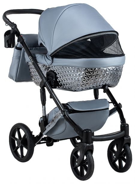 Коляска 2 в 1 Bair Star (Silver) кожа 100% 31S серый (перламутр) - графитовая люлька