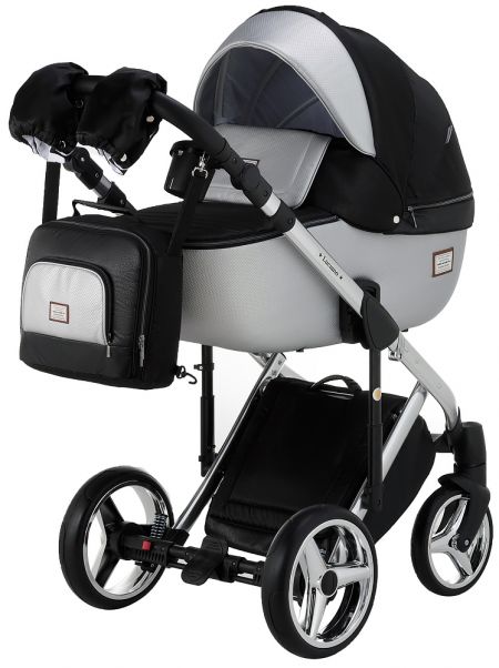 Коляска 2 в 1 Adamex Luciano Polar (Chrome) Y843 черный (люрикс) - серебро кожа