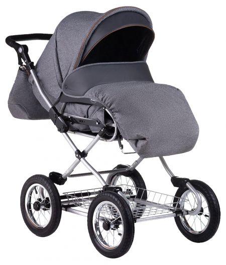 Коляска 2 в 1 классическая Roan Emma (12"sery) E56 серый - графит (кожа)