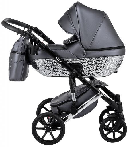 Коляска 2 в 1 Bair Star (Silver) кожа 100% 33S графит (перламутр) - графитовая люлька