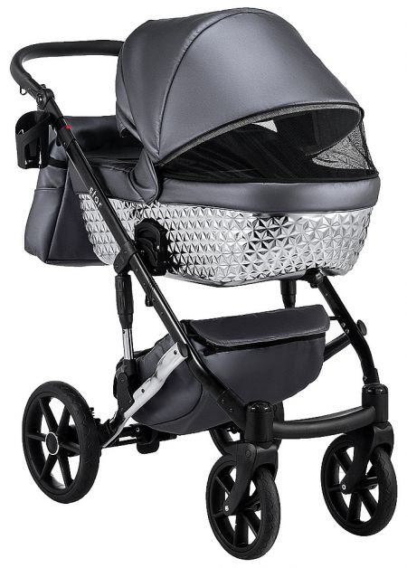 Коляска 2 в 1 Bair Star (Silver) кожа 100% 33S графит (перламутр) - графитовая люлька