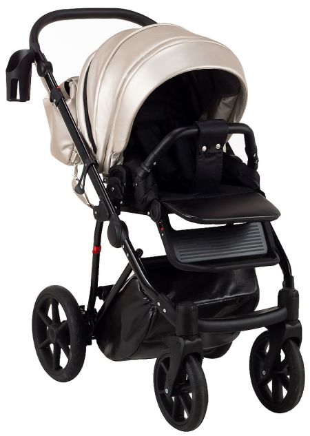Коляска 2 в 1 Bair Infinity кожа 100% BI-05 light beige pearl (светло-бежевый перламутр)