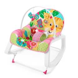 Массажное кресло-качалка Fisher-Price РОЗОВОЕ САФАРИ и для новорождённых, и для детей до 18 кг