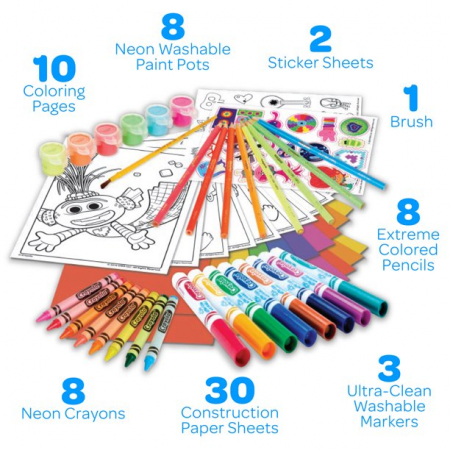 Набор для рисования Crayola Тролли с неоновыми красками и наклейками 70 предметов