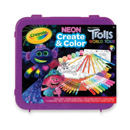 Набор для рисования Crayola Тролли с неоновыми красками и наклейками 70 предметов