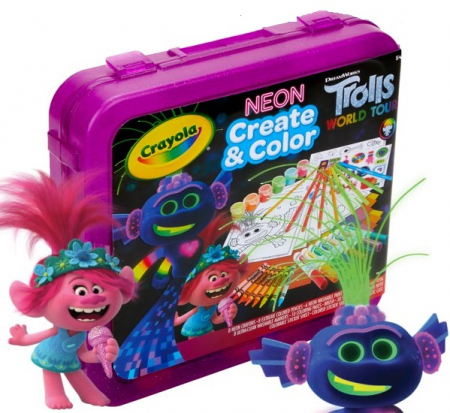 Набор для рисования Crayola Тролли с неоновыми красками и наклейками 70 предметов