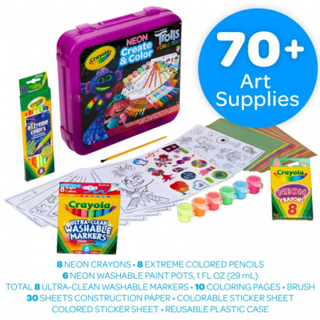 Набор для рисования Crayola Тролли с неоновыми красками и наклейками 70 предметов