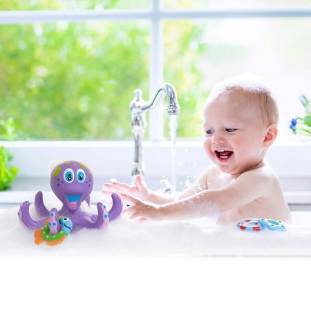 Интерактивная игрушка для ванны Nuby Фиолетовый Осьминог с 3 кольцами ПЕННАЯ ВЕЧЕРИНКА